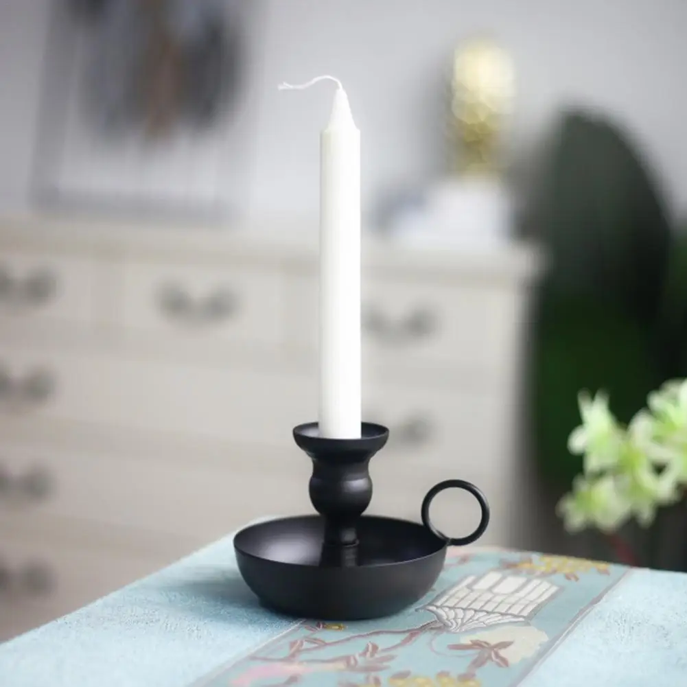 Wrought Iron Vintage Charm Candlestick Holder Sturdy Round Base Taper Candle Holder For Dining Party Livin