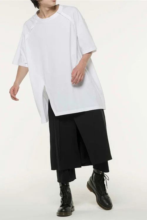 

S-6XL!!2020 New European and American trend men's loose-fitting plus-size T-shirt summer youth long T-shirt fashion versatile ba