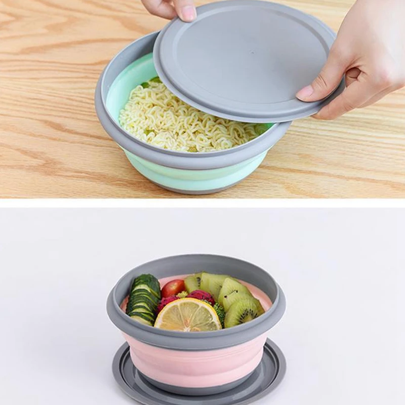 

Promotion! 3Pcs/Set Bowl Sets Silicone Folding Lunch Box Folding Bowl Portable Silicone Folding Bowl Foldable Salad Bowl with Li