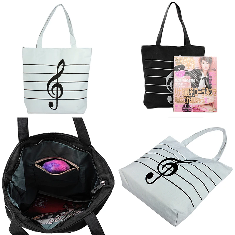 

1Pc 37*10*38cm Women Girls Canvas Single Shoulder Musical Note Tote Portable Chic Shopping Bag