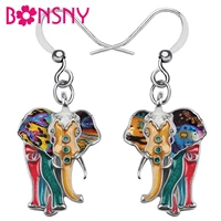 bonsny enamel alloy crystlal mental floral cute africa long ivory elephant earrings drop dangle fashion jewelry for charm women