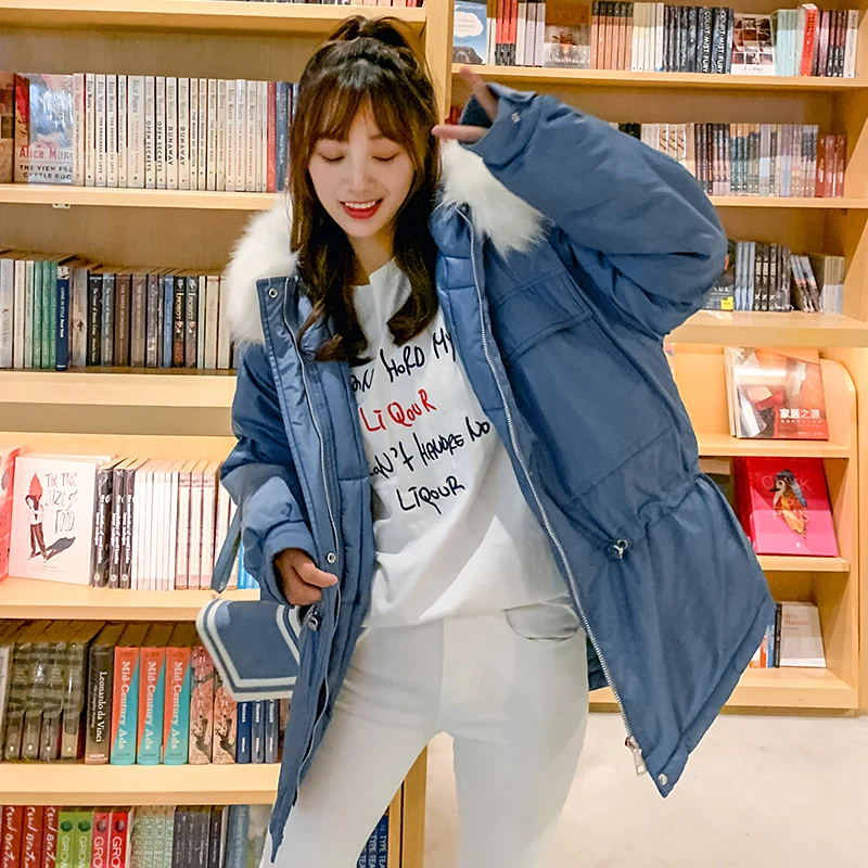 

Tide Winter Female Jacket Long Cotton Women Big Coat Hooded Slim Fit Outwear High Quality Parkas