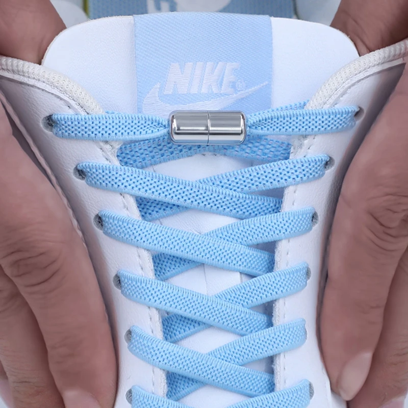 Flat Elastic Shoelaces For Men And Women Round Capsule Metal Lock No Tie Shoe Laces Sports Outdoor Walking Lazy Lace 1 Pair
