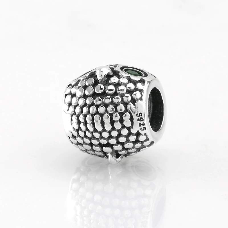 925 стерлингового серебра Сова Очарование модные бусы с зелеными CZ глазами