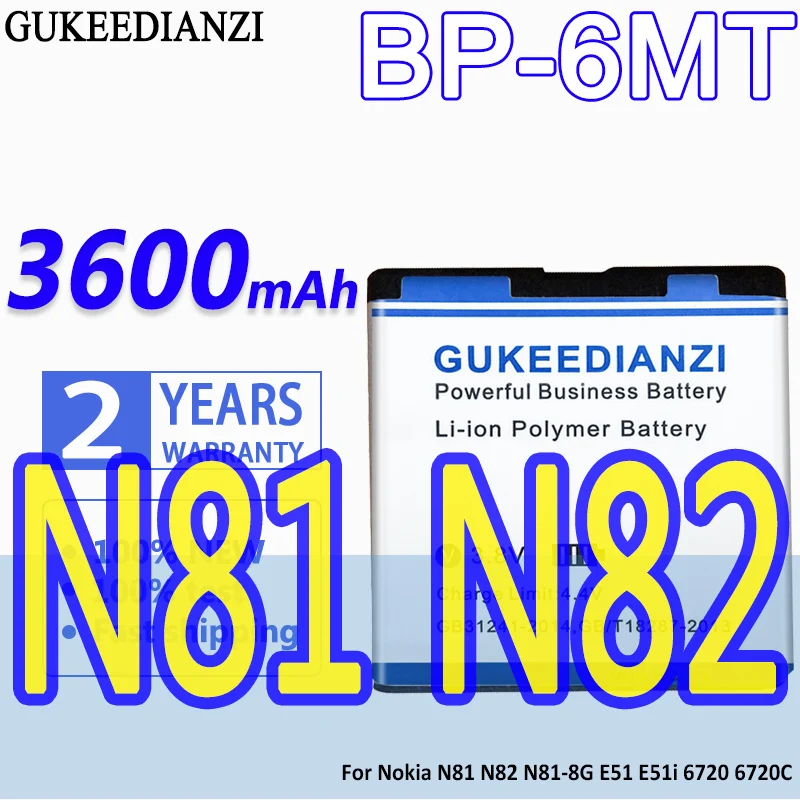 Фото Запасная батарея GUKEEDIANZI BP-6MT BP 6MT 3600 мАч для смартфона Nokia 6720C E51 E51i N78 N82 N81 6720 5610 + Powr