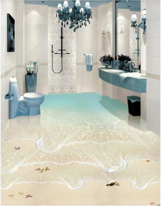 

3d Self-adhesive wallpaper pvc floor Beautiful romantic beach with waves and seascape decor photo wallpaper sticker for bedroom