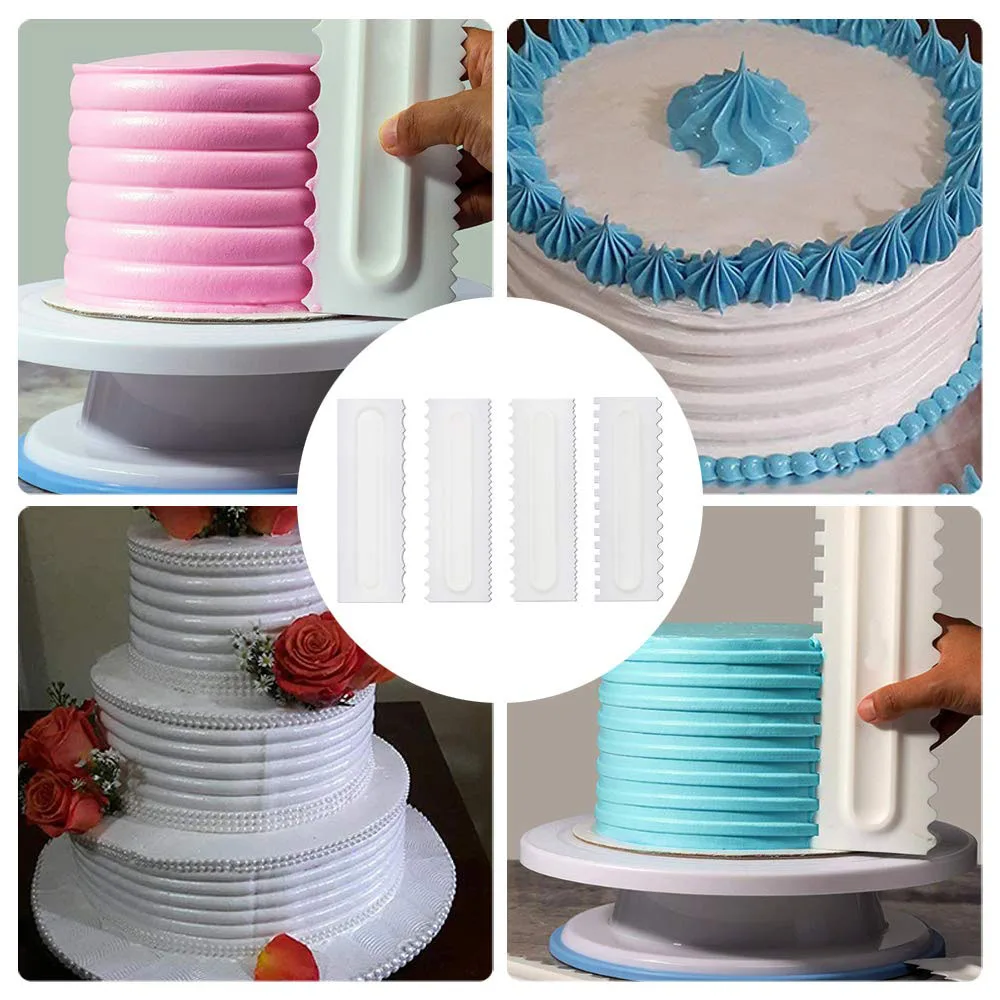

4Pcs/Set Cake Bakeware Comb Cake Scraper Smoother Cream Decorating Pastry Icing Comb Fondant Spatulas Baking Tools for Cakes