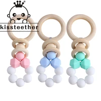 kissteether new hemu wood ring ring silicone beads cartoon pacifier toy wooden diy crafts baby teether supplies accessories
