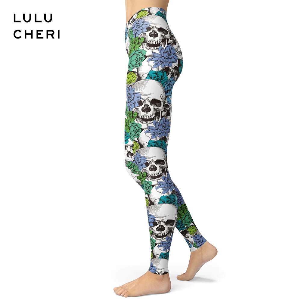 Легинсы для фитнеса с изображением цветов роз и черепа|Легинсы| |