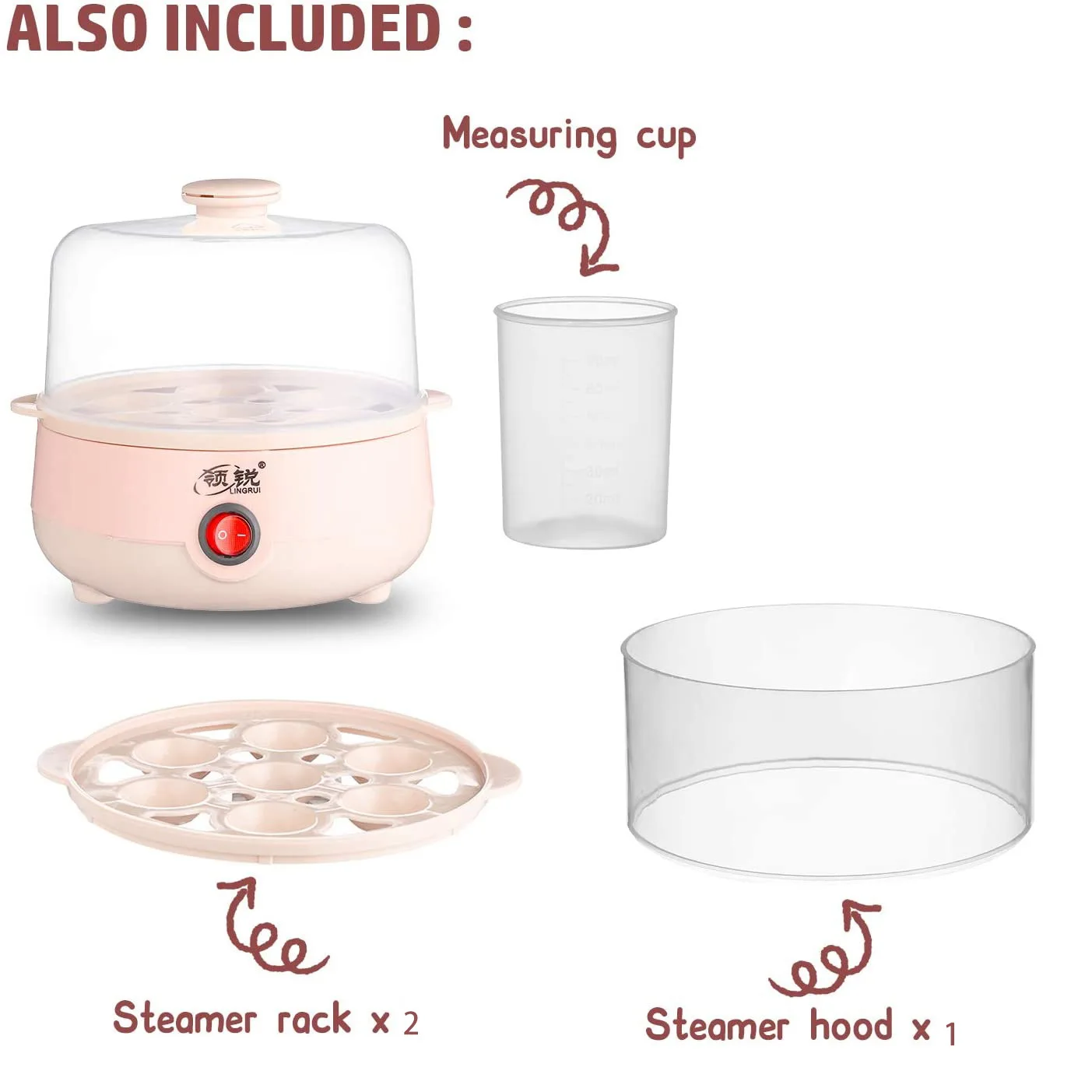 

HOT-Mini Electric Pan Boilers 2-Layer Boiled Egg Cooker Multifunctional Heat 14 Eggs Bun Food Boiler Steamer 220V Auto Shut