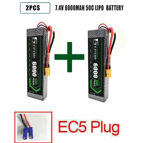 GTFDR 2 шт. 2S 7,4 V 6500 мА/ч, 6000 мА/ч, 50C 60C 120C Lipo Батарея RC Запчасти на колесиках TRX AKKU для TRX TRX4 1/10 автомобиль Радиоуправляемый Дрон вертолет - Цвет: 2PCS6000HARDEC5