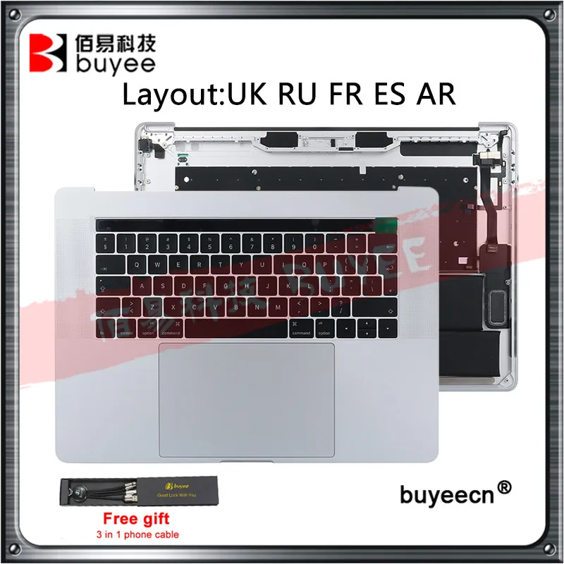 

Original A1707 Palmrest TopCases For Macbook Pro Retina 15" A1707 UK RU FR ES AR keyboard Trackpad battery assembly Silver Gray