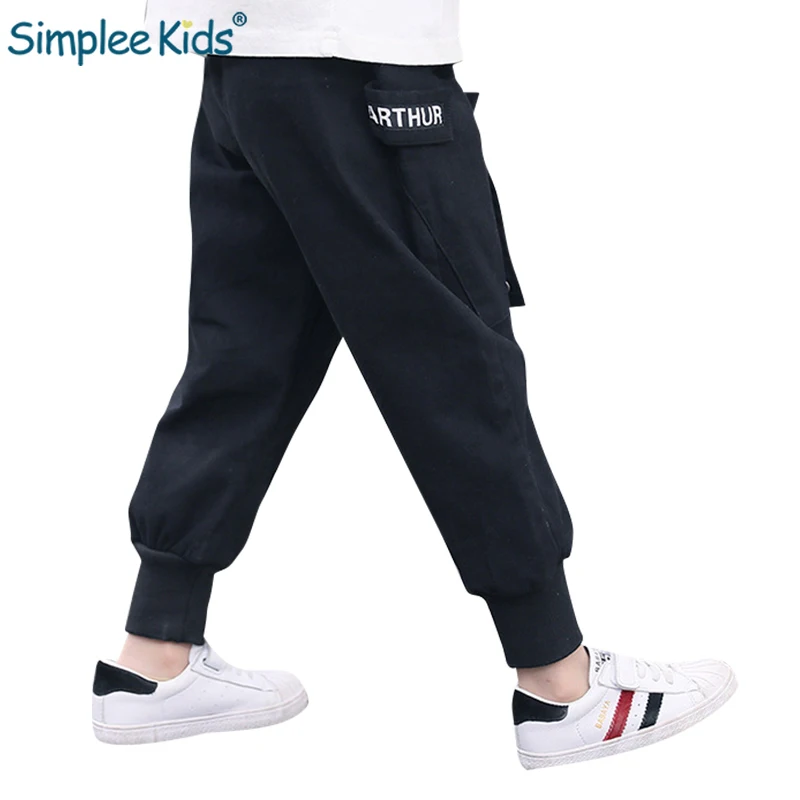 Simplee/детские штаны для мальчиков однотонные черные коричневые брюки-карго патч
