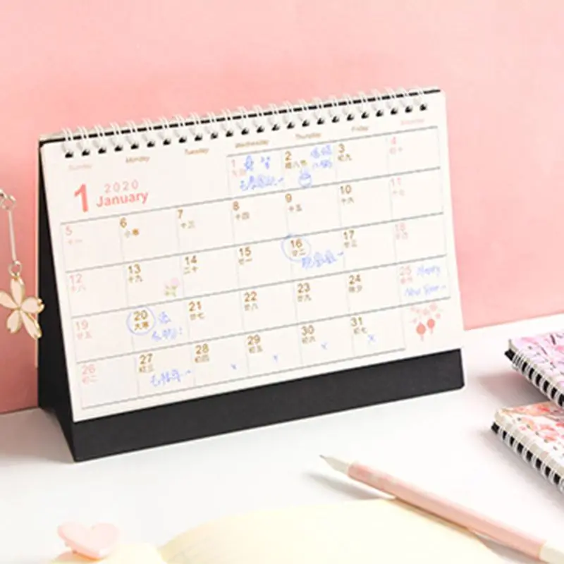 

Beautiful Cherry Pattern Standing Paper 2020 Double Coil Calendar Memo Daily Schedule Table Planner Yearly Agenda Desk Organizer