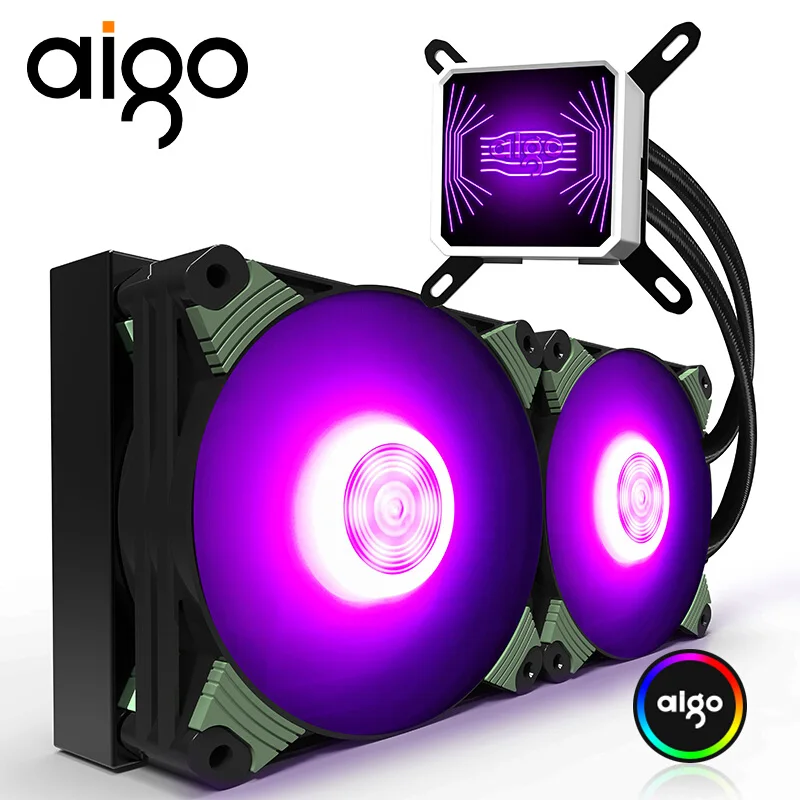 Aigo CPU водяное охлаждение ПК кулер вентилятор RGB 120 мм Радиатор для LGA 2011/115x/AM4