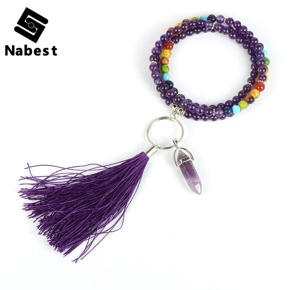 Женское и мужское ожерелье из натурального камня 7 Чакр аметисты 6 мм 108 мужской