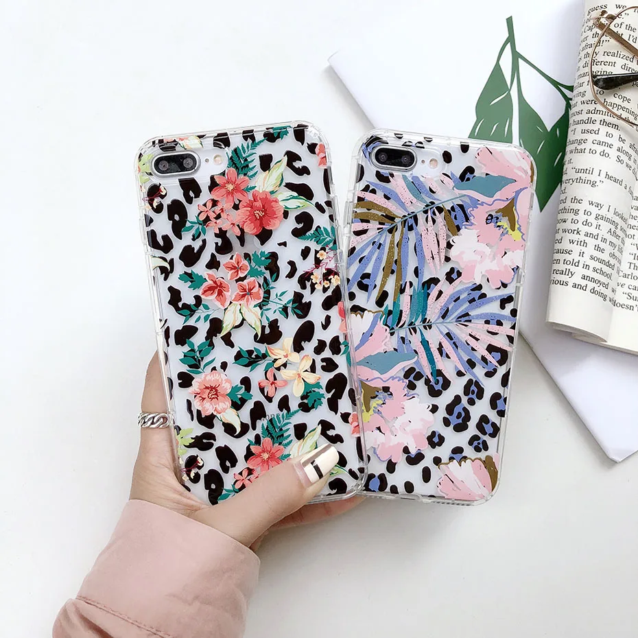 Роскошный прозрачный чехол для iphone x xs xr 6 7 plus 8 6s max Цветочный леопардовый узор