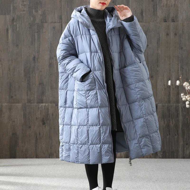 Модное Длинное Женское зимнее пальто новинка куртка с капюшоном свободная