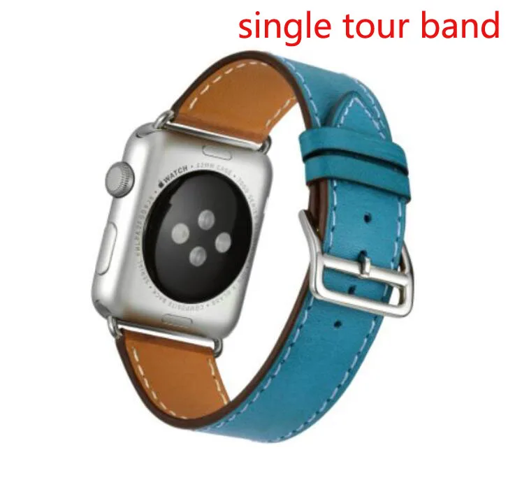 single tour blue Один тур из натуральной кожи ремешок для наручных часов Apple Watch, версии двойной пряжкой 3/2/1 38 мм 40 мм 42-44 мм, браслет для наручных часов iwatch серии 5 4 - Цвет ремешка: single tour blue