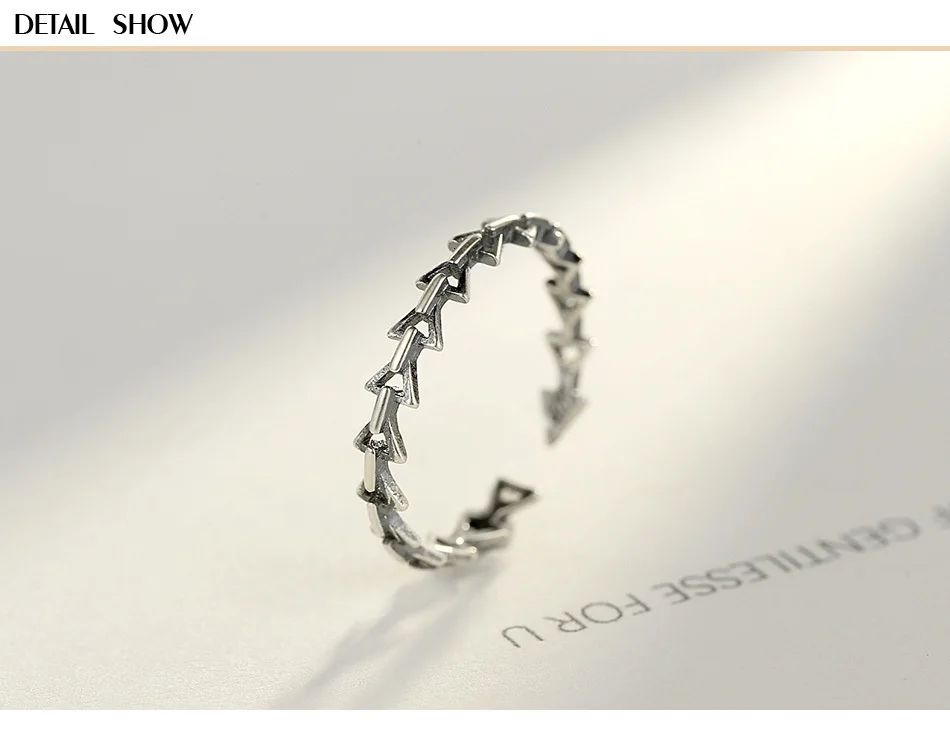 CZCITY Genuine 925 Silver Sterling Vintage Stackable Hollow Arrow Rings Carving 925 Link Arrow Open Rings Men Women Punk Jewelry