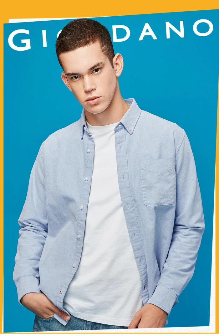 Giordano мужская приталенная рубашка slim fit,из натурального хлопка, с длинными рукавами