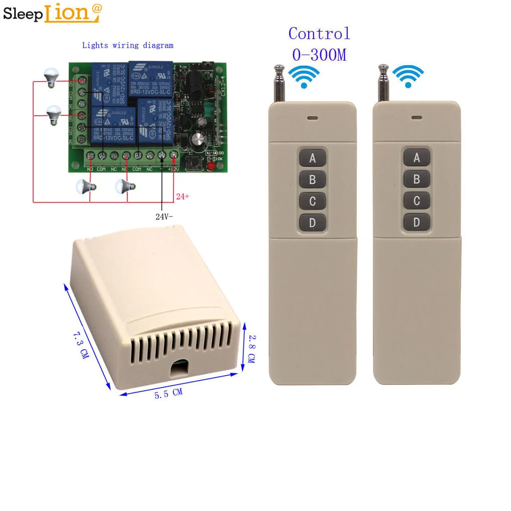 

Sleeplion 300M 24V Wireless Control 4 Channel RF Remote control Switch Module Motor light garage 24V 4CH Universal Switch
