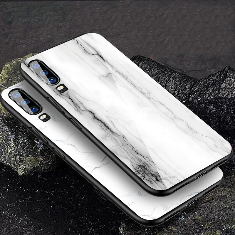 Tempered Glass Case For Huawei 9 10 Lite 8X 8X MAX White Marble Phone Cases For Nova 3 P-smart-Z P30 P20 Lite MATE 20 LITE Funda