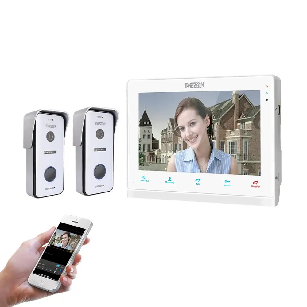 TMEZON 10 дюймов Беспроводной/Wi-Fi беспроводная IP видео дверной звонок Домофон Системы, 1xTouch Экран для контроля уровня сахара в крови с 2x720P проводной домофон Камера