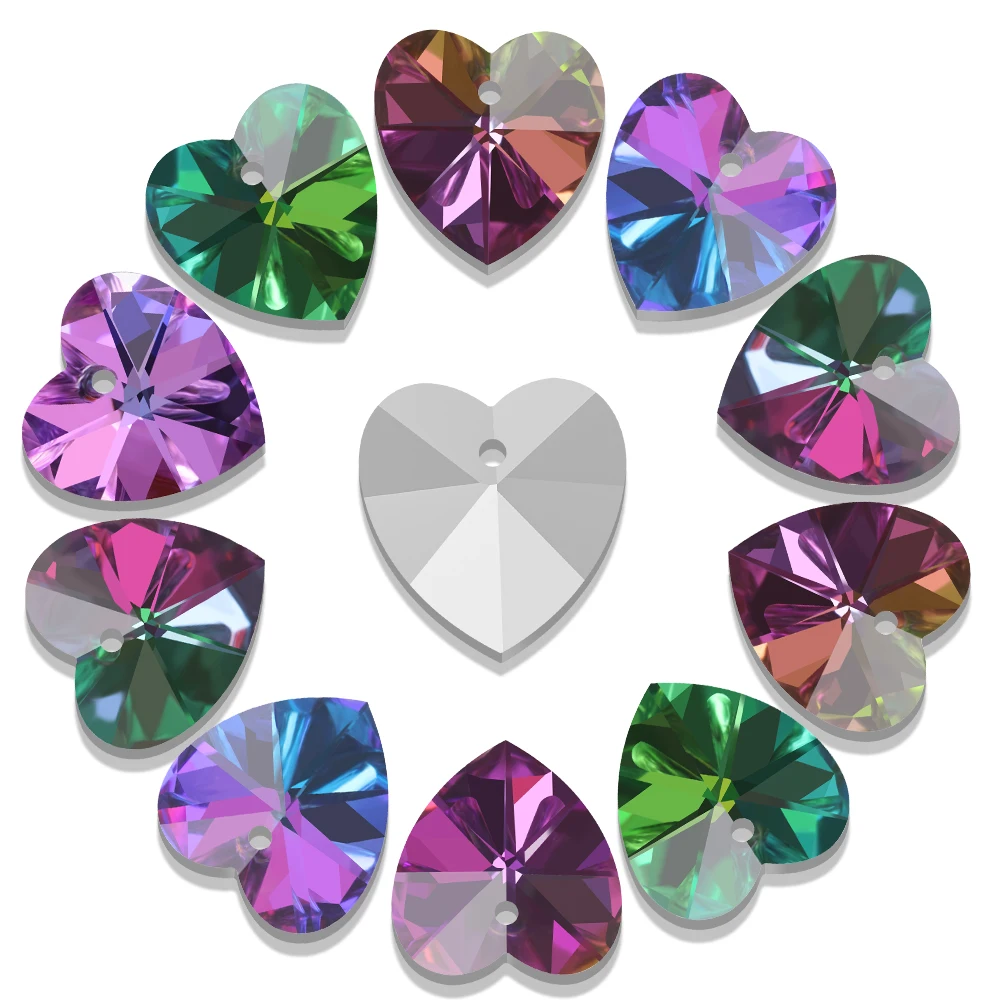 

10/14/18MM Austrian Crystal Heart Pendant Shiny AB Glass Beads Love Heart Shape for Jewelry Making Charm Necklaces Earrings DIY