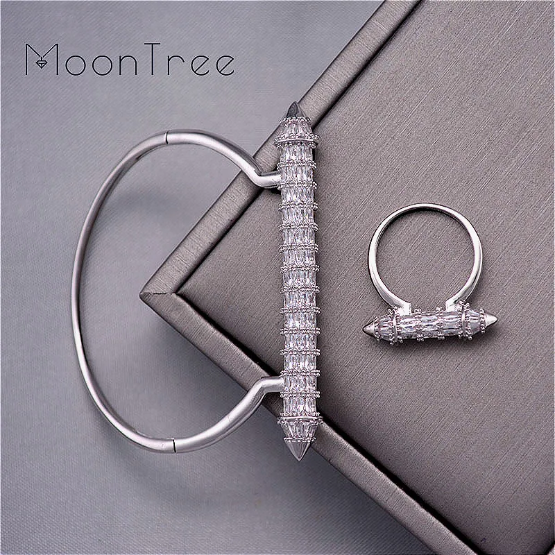 MoonTree, Новое поступление, роскошная форма ногтей, супер Шинг, полный AAA кубический зрикония, Свадебный, саудовская, арабский браслет в дубайском стиле, набор колец для женщин