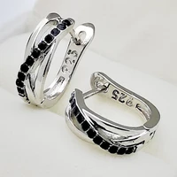 simple classic earrings 925 sterling silver black sapphire cross stud hoop earrings wedding jewelry gifts for women