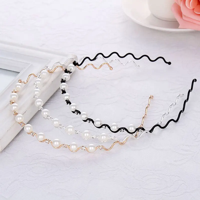 

for Women Simple Little Fashion Crystal Rhinestone Pearls Wave Hair Hoop Hair Accessories Diamond Pearl Rhinestone Headband