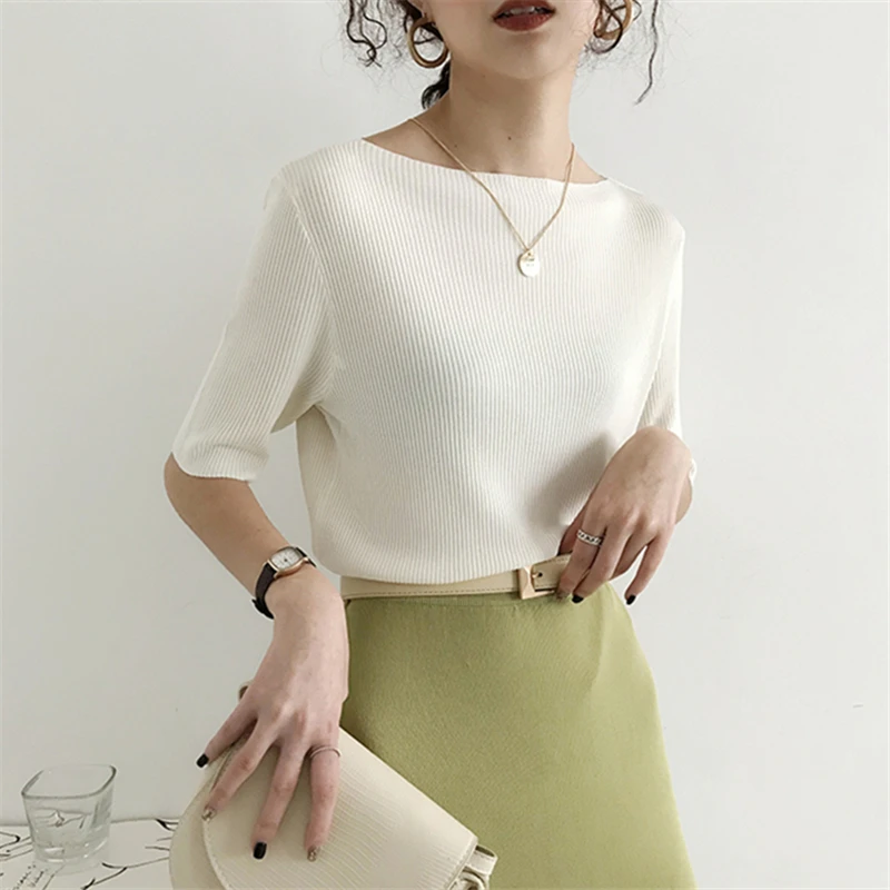 Женский трикотажный топ Colorfaith однотонный эластичный повседневный с вырезом