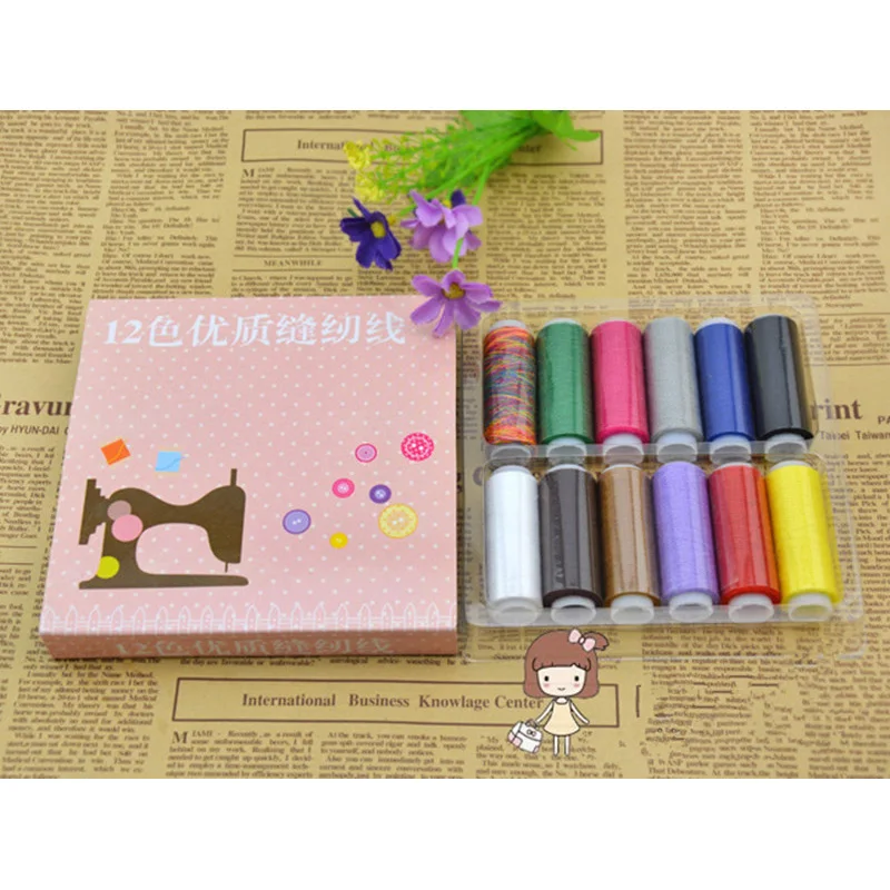 

12 Colors/lot sewing thread 150 yards/roll, DIY Handmade polyester thread kit CR-AC1