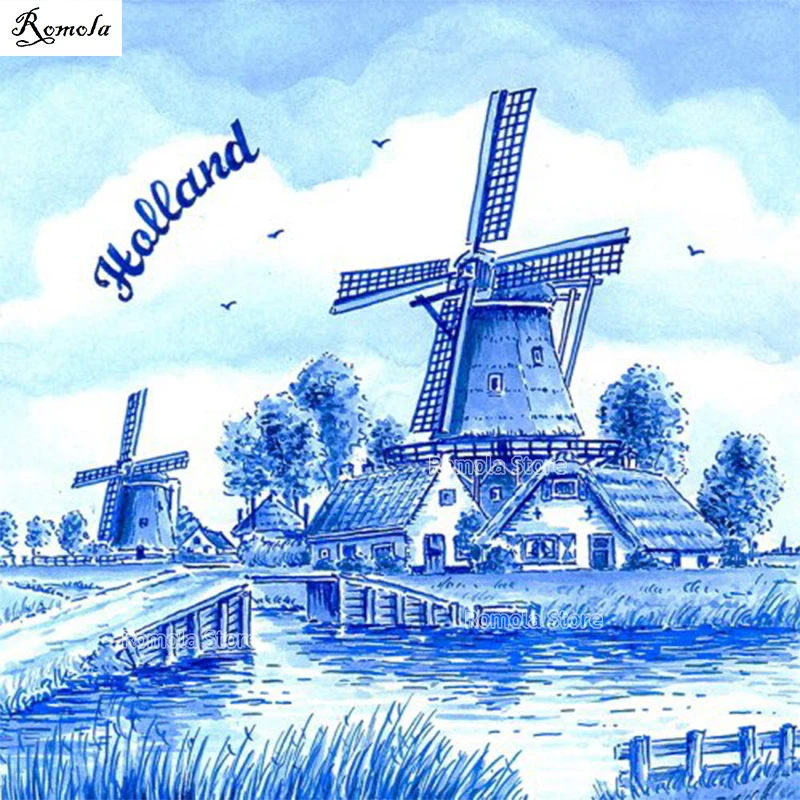 Ветряная мельница голландский пейзаж полный квадратный/круглый дрель 5D DIY