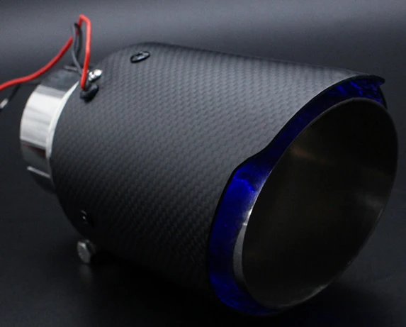 blue 54mm to 76mm Выхлопные трубы светодиодный свет углерод глушитель выхлопной трубы синий и красный цвета Цвет 12V Питание - Цвет: blue 54mm to 76mm