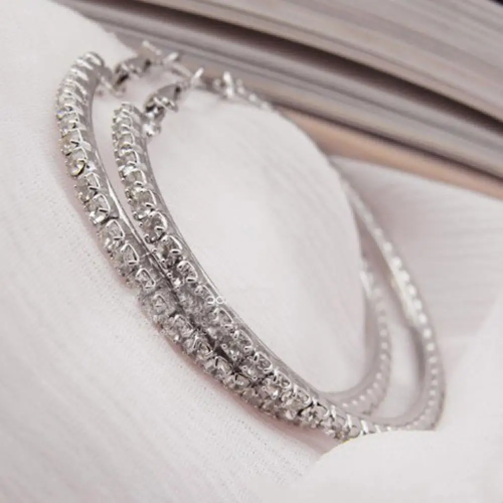 

80% Hot Sale 1 Pair Women Hoop Earrings Fashion Punk Luxury Shiny Rhinestone Ear Hoop aros mujer Dangle Earrings