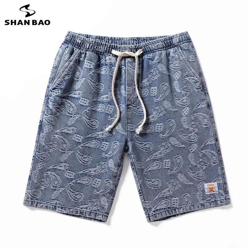 

4XL 5XL 6XL 7XL large size loose straight jeans 2021 summer classic style cashew jacquard men's lightweight denim shorts