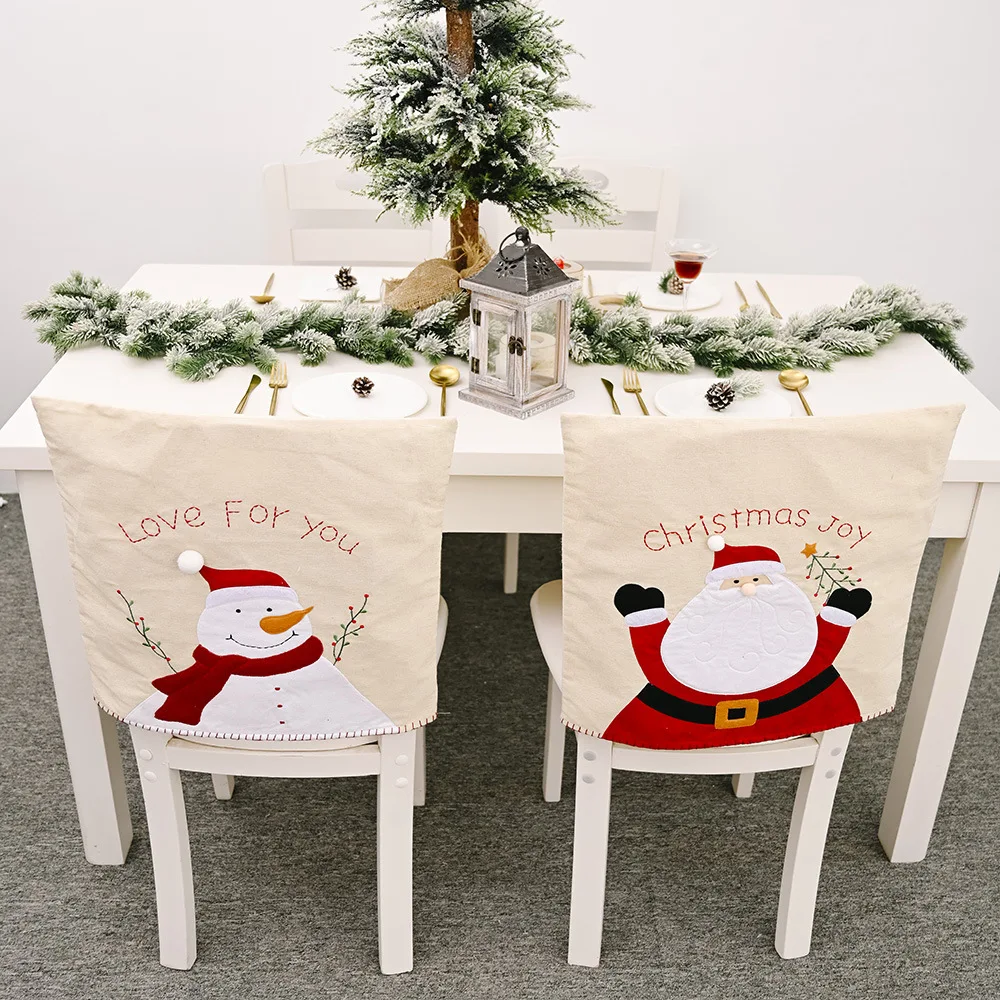 Christmas New Decorations Embroidery Linen Old Man Snowman Chair Cover Creative Restaurant Stool Slipcovers Navidad | Дом и сад