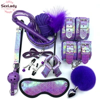 sexlady nipple clamps rope bdsm bondage set handcuffs for sex whip collar gag for couples women dazzling leather erotic sex toys