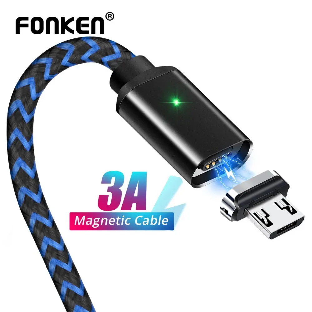 FONKEN Магнитный кабель Micro USB, магнитный кабель Mini USB для телефона, 1 м, а, шнур для быстрой зарядки, светодиодный кабель для синхронизации данных и мобильных телефонов