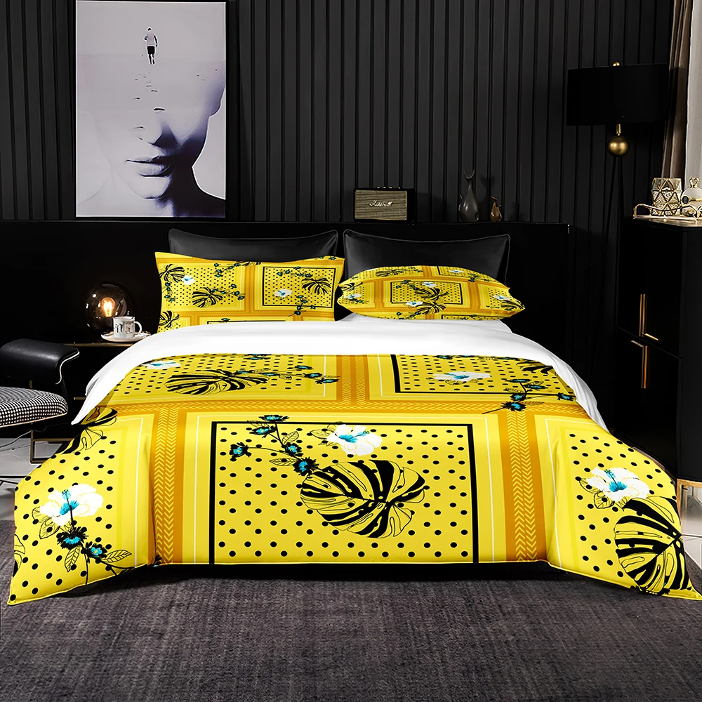 Light Green Bedding Set 2/3Pcs Premium Duvet Cover with Pillowcase Tropical Leaves Print for Queen King Full Size | Дом и сад