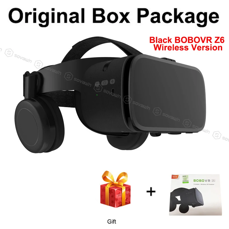 Black with BOX BOBO VR Z6 3D Glasses Upgrade Bluetooth Virtual Reality Glasses Box Google Cardboard Wireless VR Headset Helmet for 4.7-6.5 inch - Цвет: Black with BOX