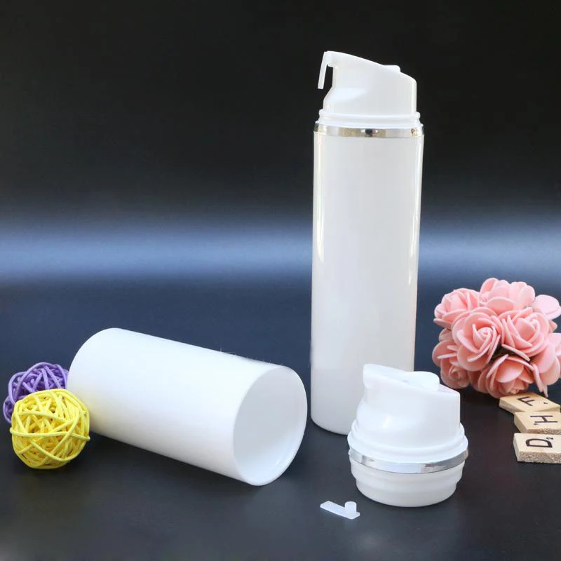 120 мл белая пластиковая безвоздушная бутылка с серебряной линией белой или