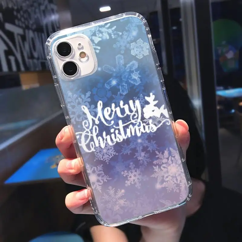 

Merry Christmas snowflakes Phone Case Transparent for iPhone 11 12 mini pro XS MAX 8 7 6 6S Plus X 5S SE 2020 XR