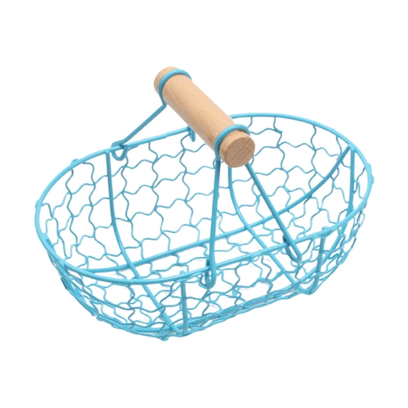 

Retro Iron Hollow-Out Desktop Storage Basket with Handle Metal Wire Mesh Basket LXAC