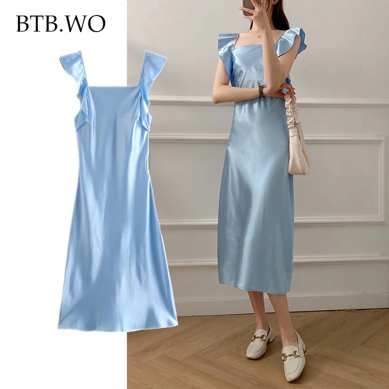 

Женское атласное платье на бретельках Za, повседневное длинное вечернее платье с вырезом на талии, 2022