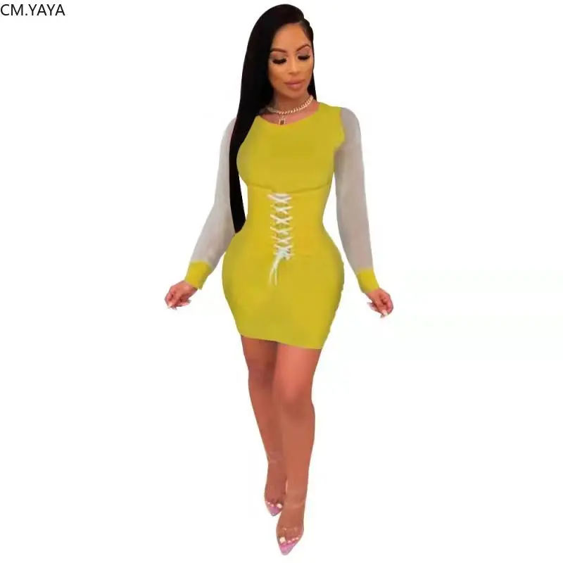 2019 осенне-зимние женские модные сетчатые Лоскутные облегающие мини-платья с