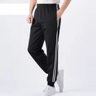 Мужские повседневные спортивные брюки, темно-синие дышащие спортивные штаны с полосками сбоку, базовые штаны для бега, на лето 2021