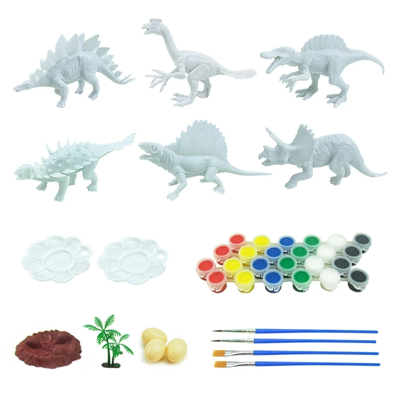 

41Pcs Diy Graffiti Dinosaur White Dinosaur Model 3D Hand-Painted Coloring Tyrannosauru